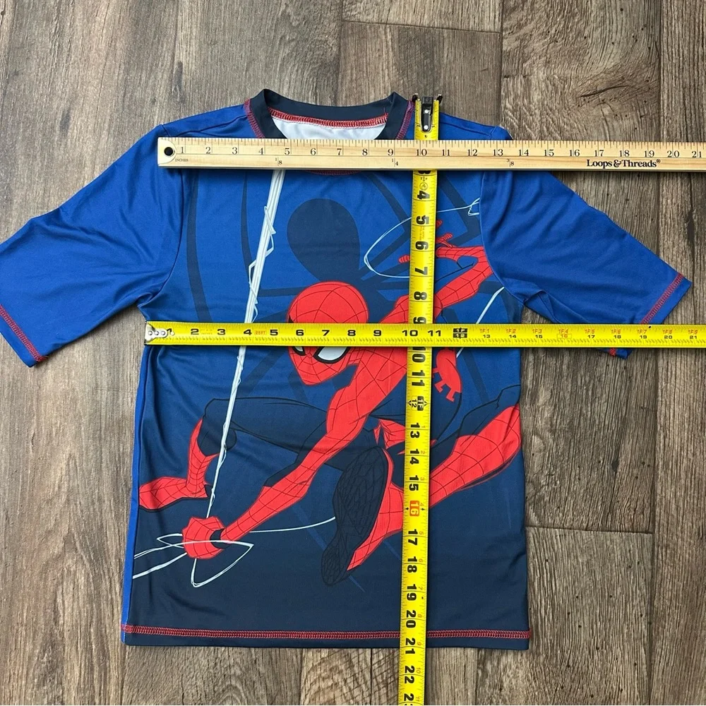 Marvel Spider-Man Swim Beach shirt boys size 10/12 Blue Red